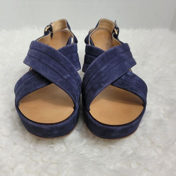 J.Crew Marcie Womens Shoes Size 9 Blue Suede Platform Wedge Sling back Sandal - Picture 2 of 12